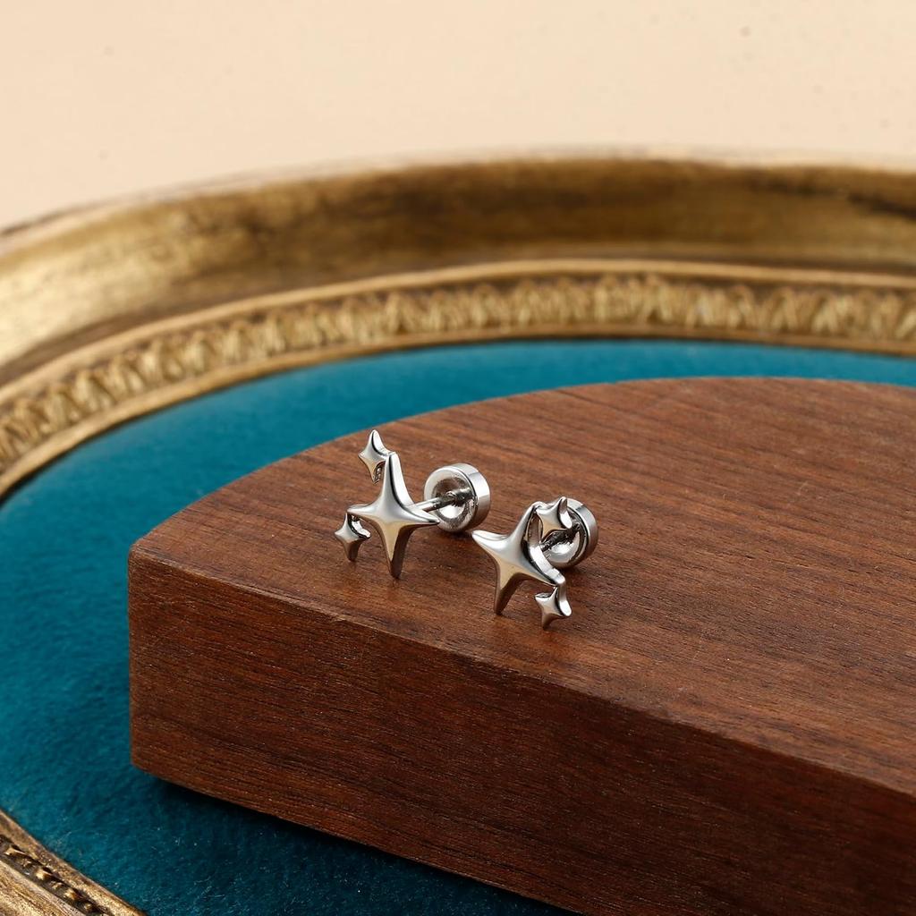 Drperfect 1 Paar Flache Schraubverschluss Ohrstecker Kleine Sternohrringe Helix Knorpel Tragus Piercing Zirkon für Damen