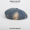 Japanese High end Denim Gradient Beret Ripped Denim Beret Vernacular Retro Versatile Old Painter Hat