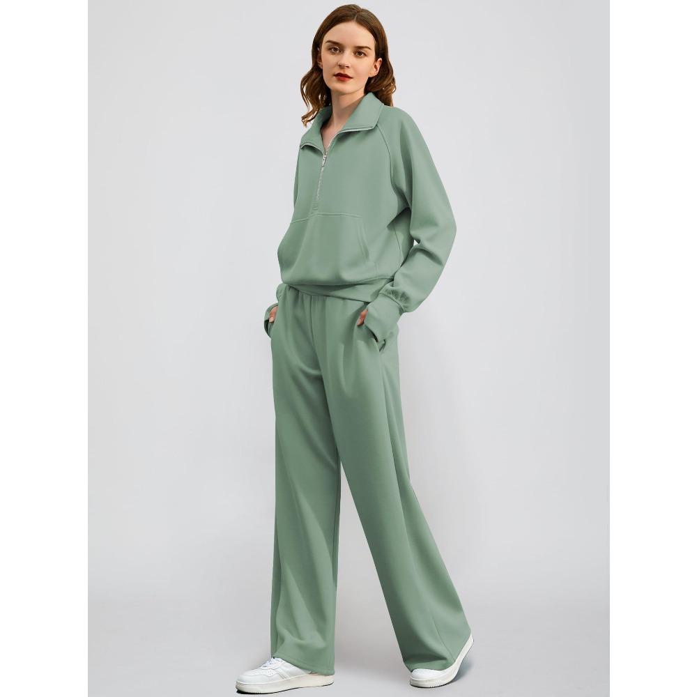 European and American Summer New Women's Clothing Suit Fashion Half Zipper Sweater Straight Pants Sportswear