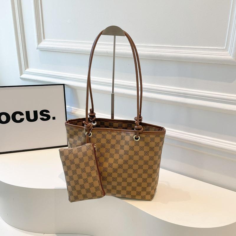 Two-piece set women's bag large capacity shoulder bag retro plaid handbag new bag hand bag