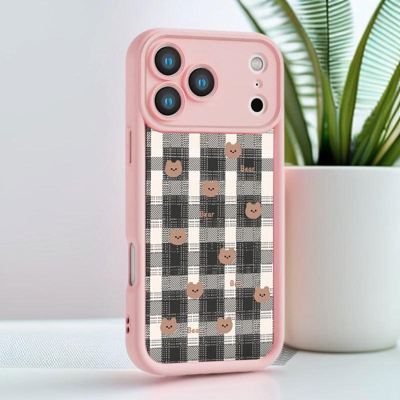 Plaid Bear iPhone Case: Cute, Drop-Proof Protection for iPhone 13, 14 Pro Max, 15, and 16 Pro.
