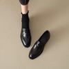 Women's Retro Black Leather Slip-On Loafers: Comfortable, Versatile, Soft-Sole Chunky Heel Shoes for Work or Commute.