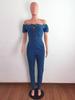 Women's One-shoulder Eyelet Lace-up Sexy Denim Jumpsuit - European & American Fashion 2023