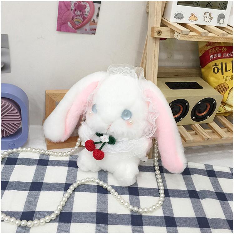 Kawaii Bunny Plush Small Bag With Inner Zipper Pocket For Street Fashion