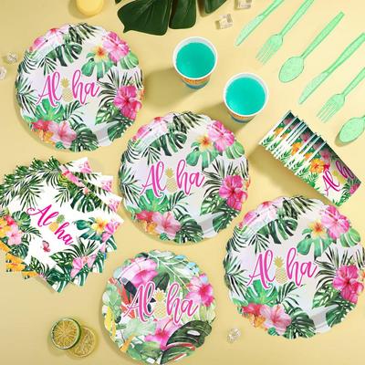 Hawaiian Flamingo Party Tableware Set: Plates, Cups, Napkins, Cutlery