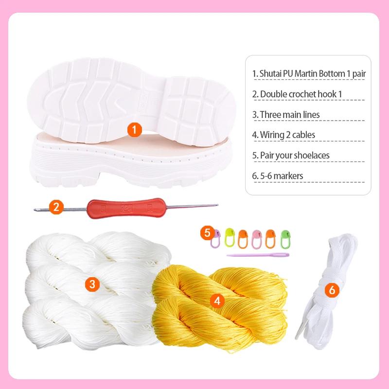 1 Set Hand Crochet Shoe Sole+ Hollow Thread, Soft Rubber Insole Hand-knitted for Shoes, Sandals, Needles Knitting DIY Material