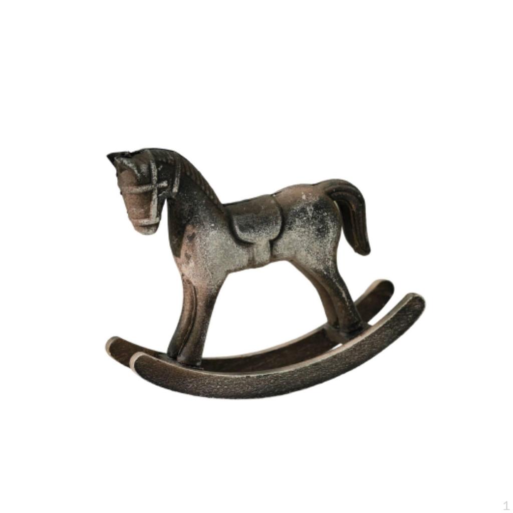 Drewniany Konik na Biegunach Rustykalna Figurka Vintage na Stół, Biurko