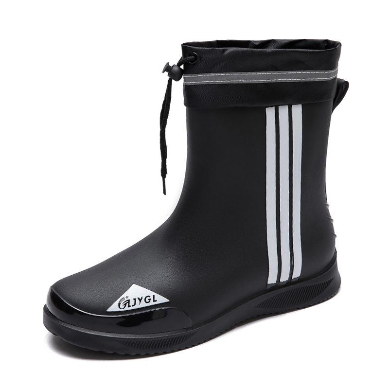 New medium tube waterproof shoes men's fashion bundle rain shoes velvet outer wear non-slip work wear-resistant rain boots rubber shoes