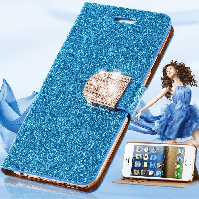

Блеск Bling PU кожаный бумажник чехол для iPhone/Samsung/Huawei