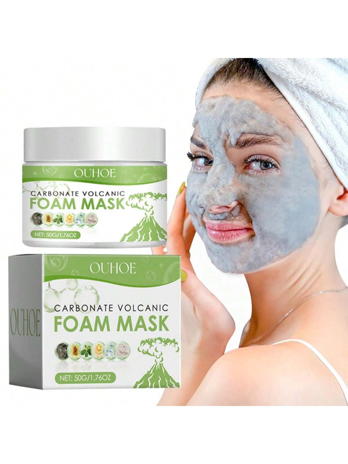 

1 шт., 50 г, пузырьковая маска для лица с вулканической грязью, глубокое очищение от прыщей и прыщей, устранение следов акне, укрепляющее поры темно-зеленого