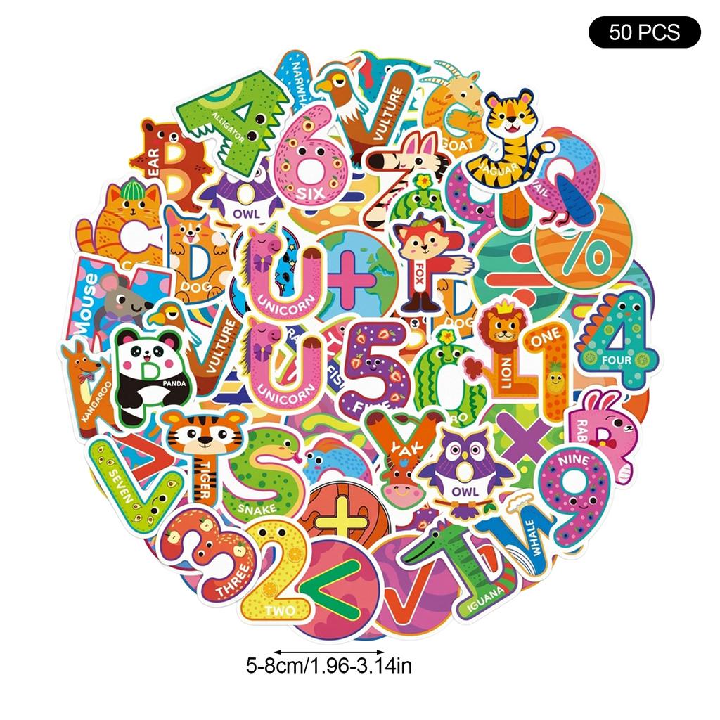 50Pcs Waterproof Cartoon Number Stickers for Kids Creative Graffiti Decoration PVC Material Easy Peel