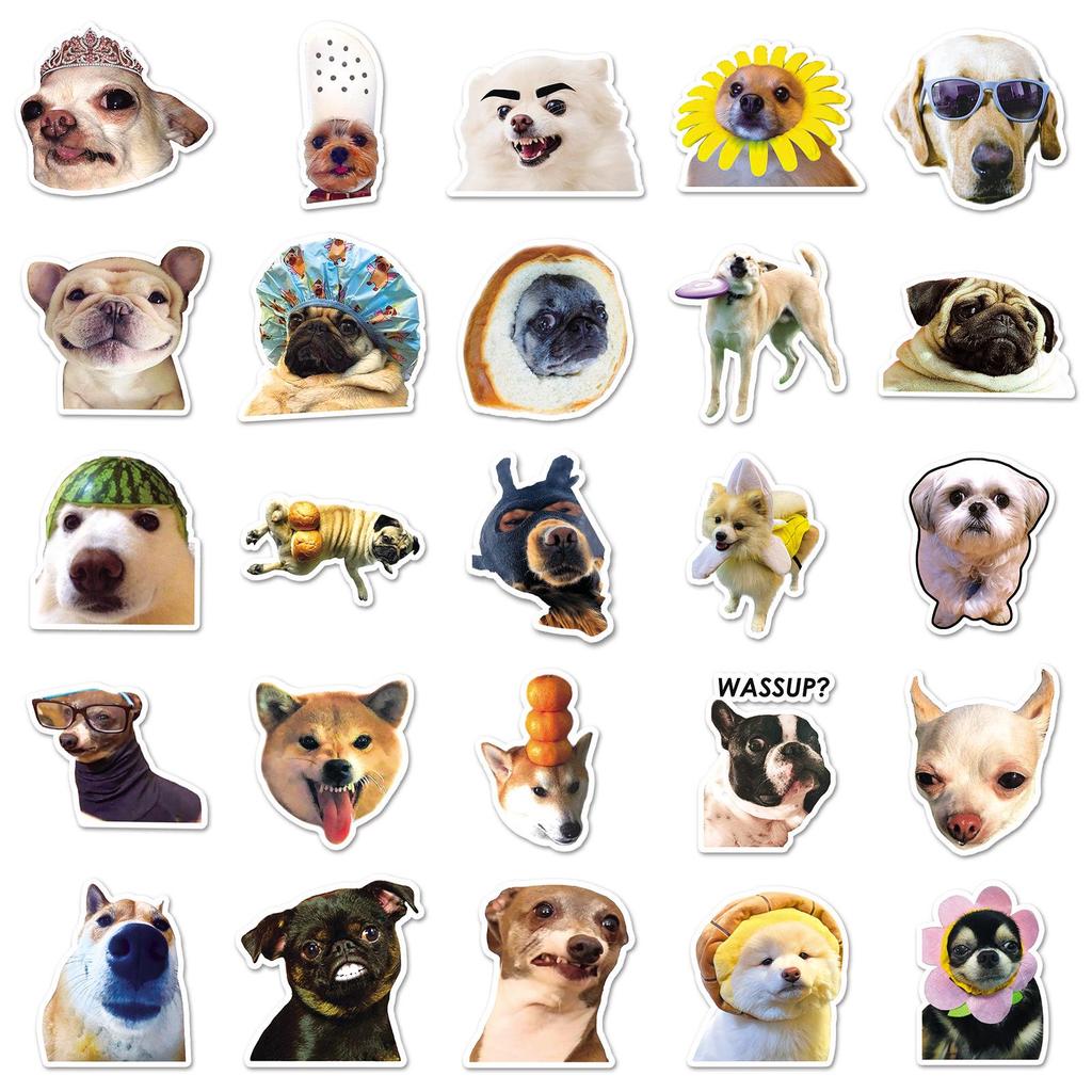 50 Cute Dog Emoji Stickers for Journals, Water Bottles, & Suitcases - Internet-Inspired Graffiti Design