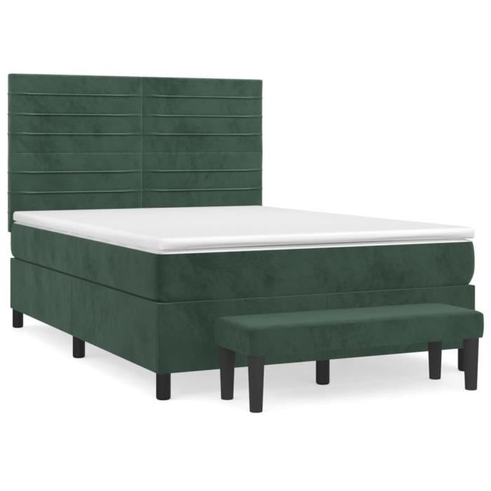 3137908 vidaXL Lit à sommier tapissier et matelas Vert foncé 140x200cm Velours