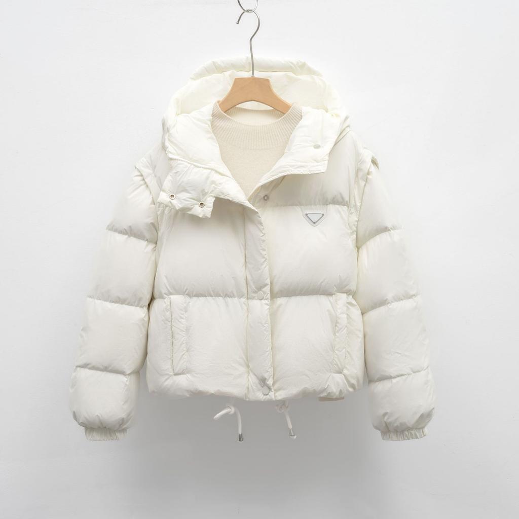 Ensfarvet Avtakbare Ermer Dun Bomullsklær Dame Vinter Ny Design Kort Vest Hette Brødklær