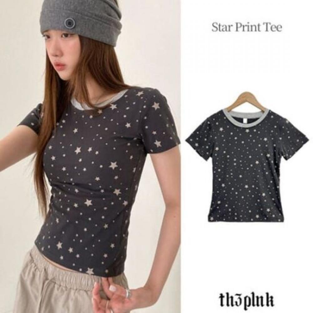 The Pink Men Slim FiT STar PrinTing Semi Crop T shirT