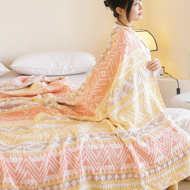 Pătură de vară din tifon de bumbac 100% cuvertură de pat respirabilă pat jacquard în carouri pat ușor Pături și cuverturi de pat care nu se micșorează