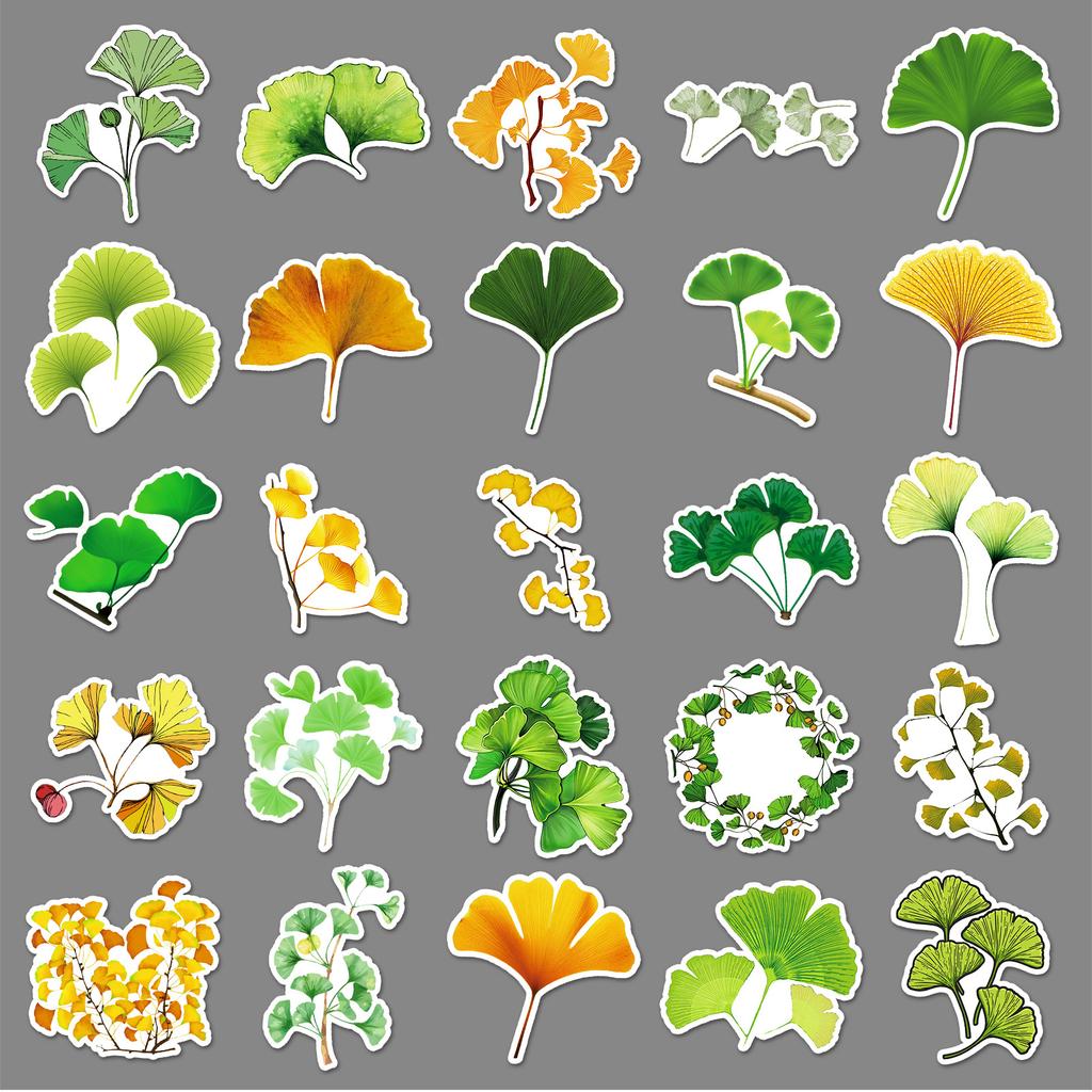 50 Ginkgo Tree Graffiti Stickers Personalized Plant Leaf Decoration Mobile Ticket Water Cup Waterproof Stickers