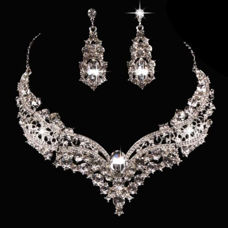 Women Fashion Charm Leaf Necklace Earrings Jewelry Set for Wedding Party
