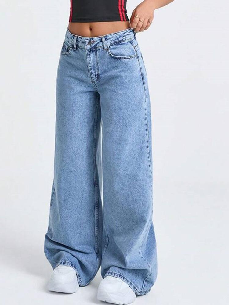 European and American new autumn high-waisted loose jeans women's wide-leg pants fashionable versatile trousers