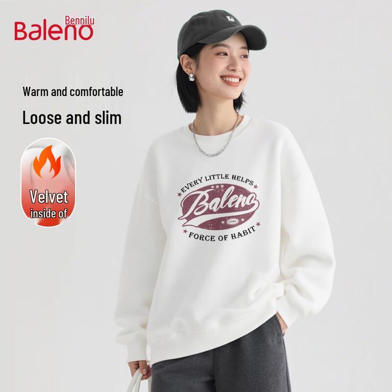 

Baleno Women s Fleece-Lined Retro Letter Crew Neck Sweatshirt S