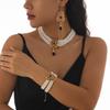 Multilayer Pearl Beaded Bracelet Shiny Necklace Earring Set Temperament Bridal Jewelry Set  Lady