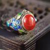 Adjustable Jingtai Blue Floral Retro Ring for Women
