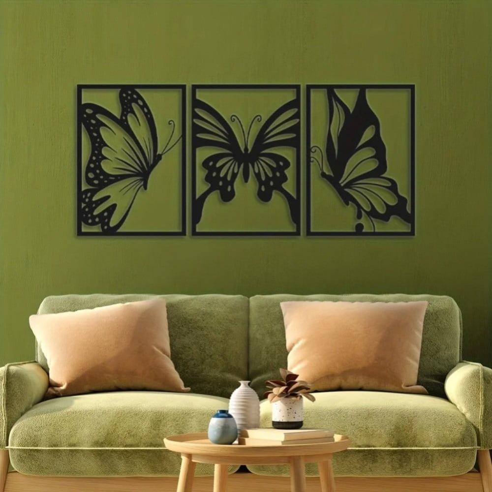 

1 set of 3 Modern Farmhouse Metal Butterfly Wall Art, Handmade Iron Sculpture for Living Room, Rustic Garden Hanging Decor