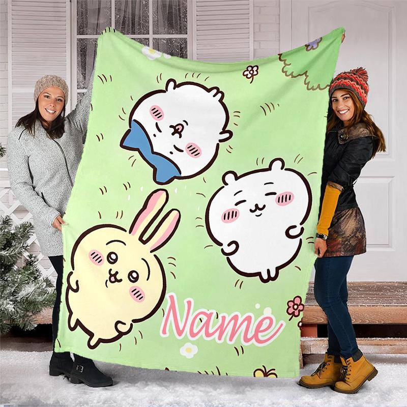 Personalized Custom Name Blanket - Chiikawa Print Design,Blanket for Sofa,Bed,Travel,Camping - Soft and Warm, Great Gift