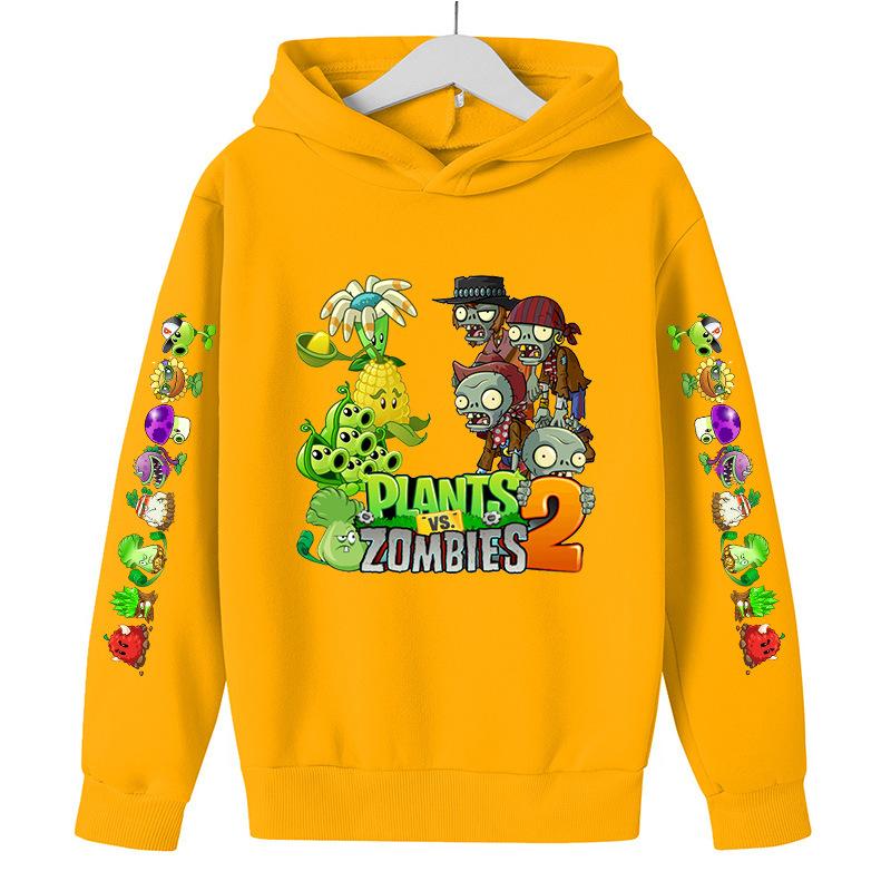 Children's Clothing Winter New Plant War Zombie Cartoon Print Cute Casual Boys and Girls Soft Hoodies