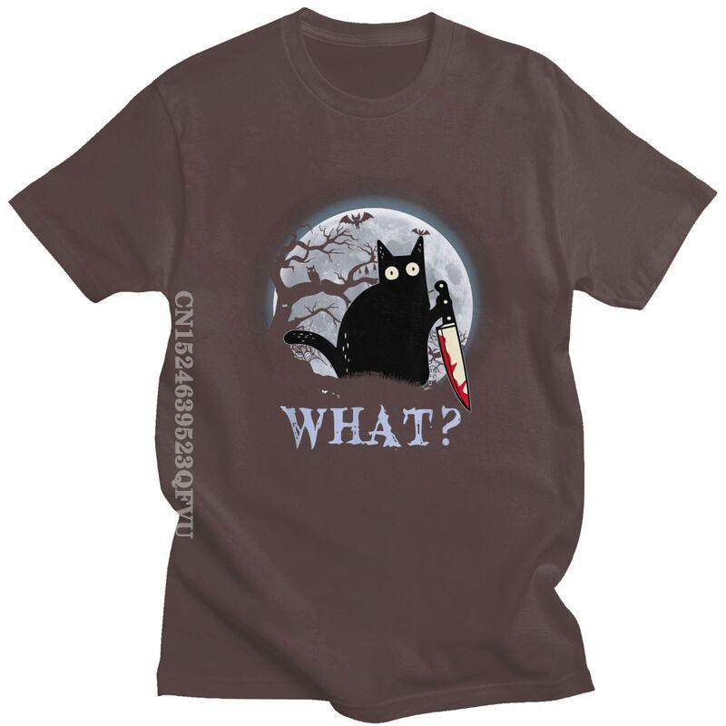 Funny Cat What Murderous Black Cat With Knife Tshirts Men Women Mend Halloween TShirts Casual Tee Tops Cotton Tshirt Harajuku S