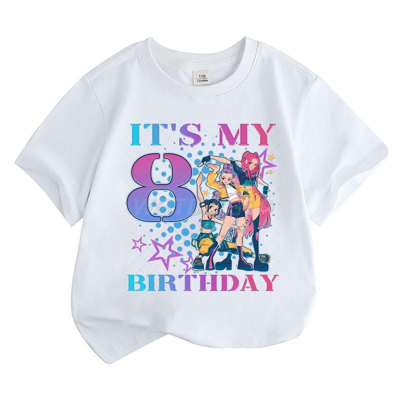 Boys' and Girls' Fashionable Birthday Themed Printed Round-Neck Short-Sleeve T-Shirts Summer Children's Loose-Fit Casual Tops