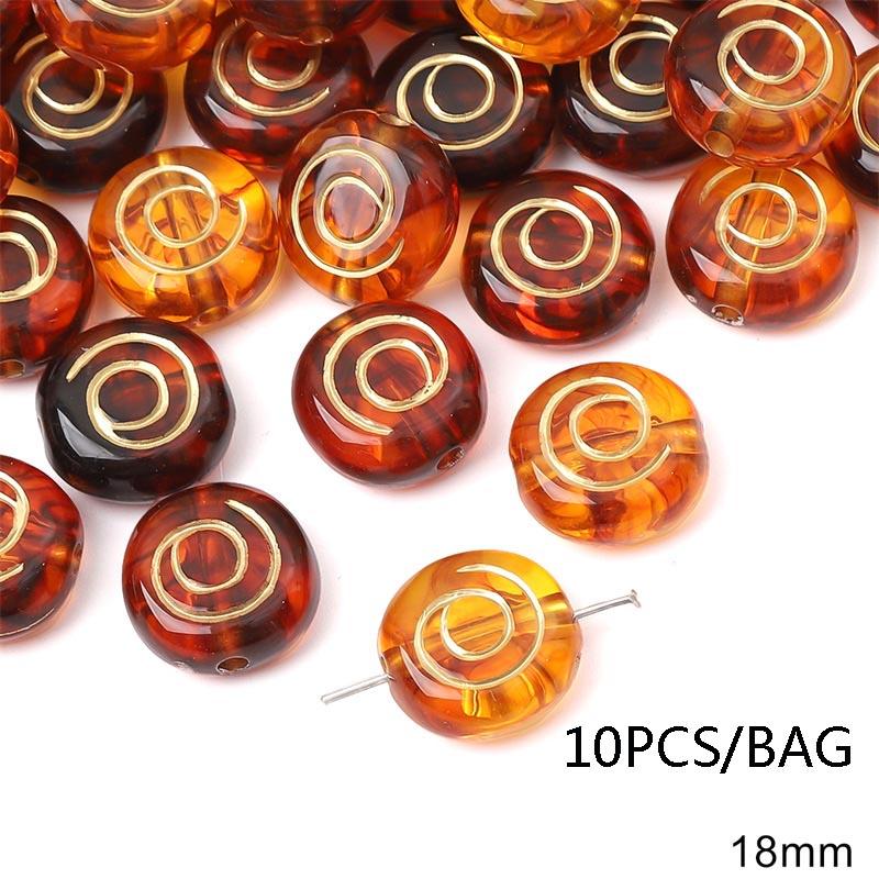 Handmade Bracelet Beads Acrylic Vintage Amber Gold Beads Oval Flat Beads Bracelet Necklace Spacer Beads Handmade Diy Jewelry Beading Accessories