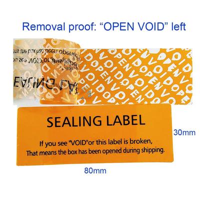 100PCS 80x30mm SEALING LABEL Sticker for Boxes Security OPEN VOID Left If Tampered Removal Proof Water Resistant Vinyl Tag