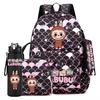 4Pcs/set Cute Printed Backpack Girl School Student Knapsack Fish Scale Style Bag Lunch Bag Pencil Bag 750Ml Outdoor Water Bottle