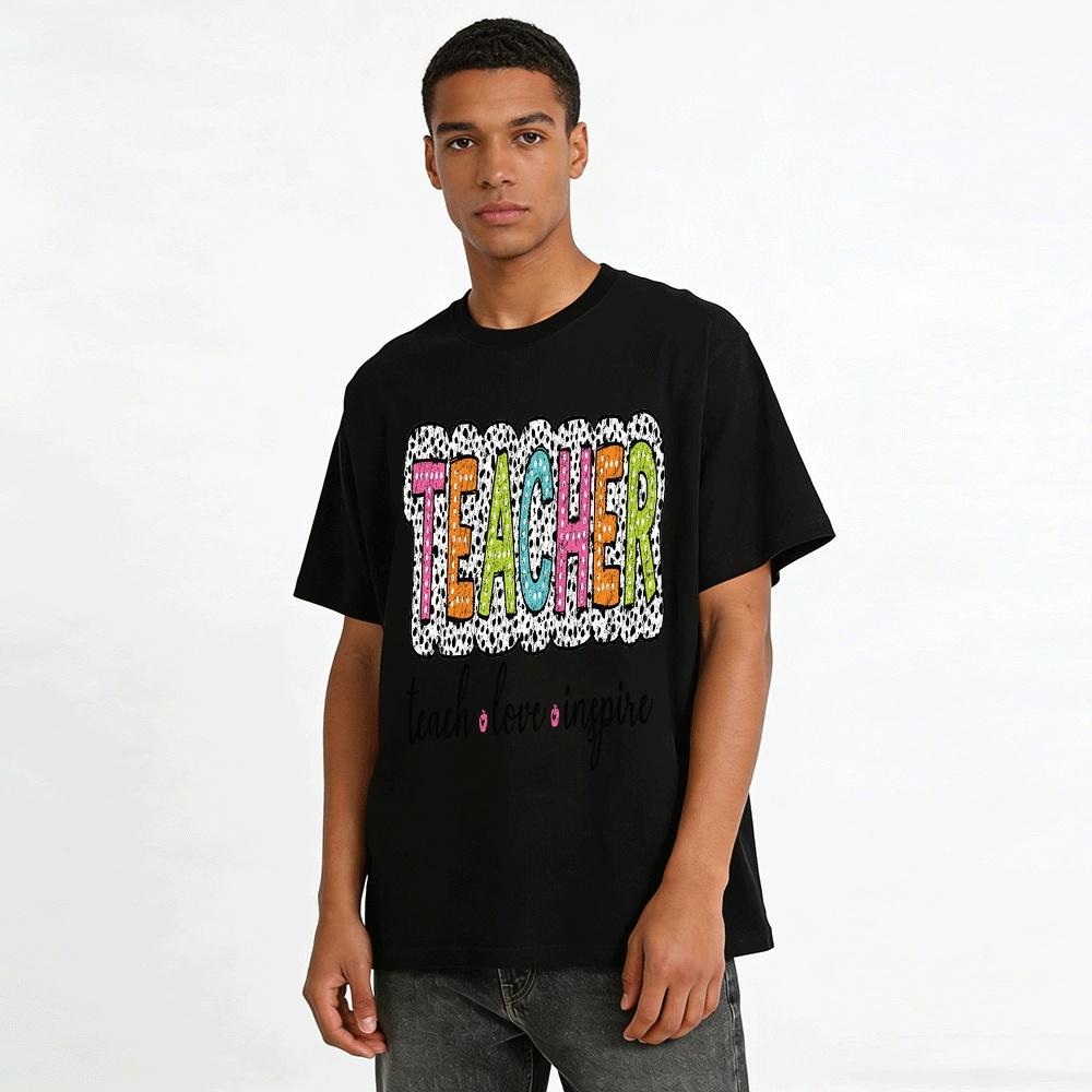 Teacher Teach Love Inspire Print Casual Short Sleeve T-Shirt Pure cotton T-shirt