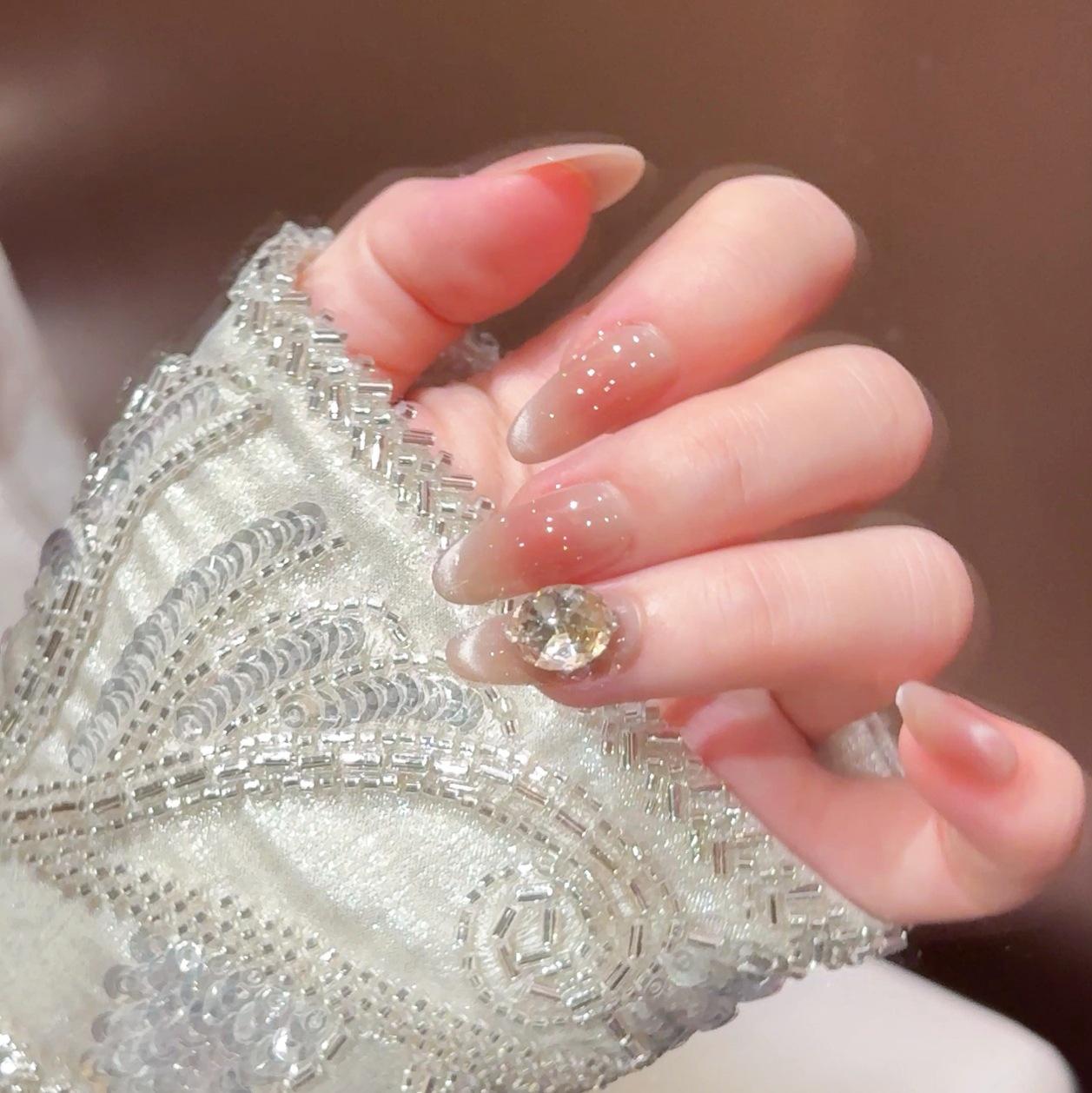 Luxe French Cat Eye Whitening Manicure: High-End Bling Fake Nail Tips