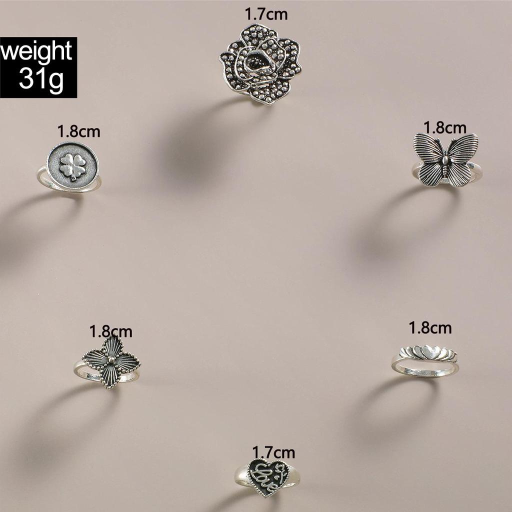 European and American Bohemian Starfish Scallop Ring Beach Style Coconut Tree Butterfly Carved Vintage Ring Set