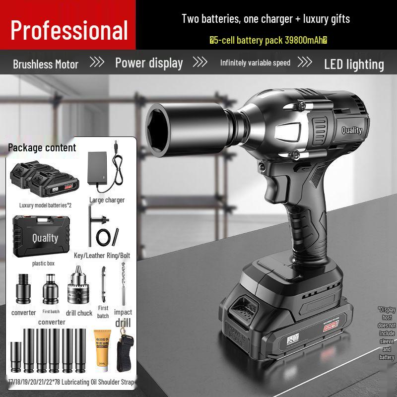 High Torque Rechargeable Brushless Impact Wrench with Lithium Battery for Car Repair