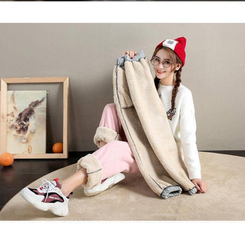 Winter Plus Velvet Sweatpants Women's Wide-leg Loose Large Size Fat Legs Warm and Thick Lamb Fleece Bloomers Outer Wear Guard Pants