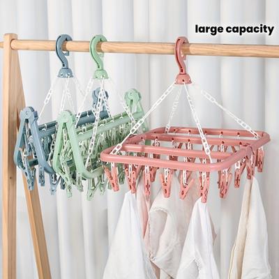 Wall-Mounted Clip Folding Drying Hanger - Large Capacity Space-Saving Plastic Laundry Hanger with Multiple Clips for Clothes, Socks, Underwear