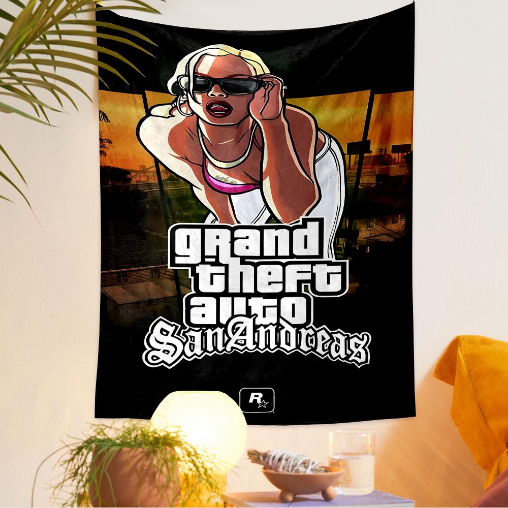 GTA San Andreas Girl Sunset Comic Cover Gamers Wall Hanging Tapestry for Bedroom Wall Decor
