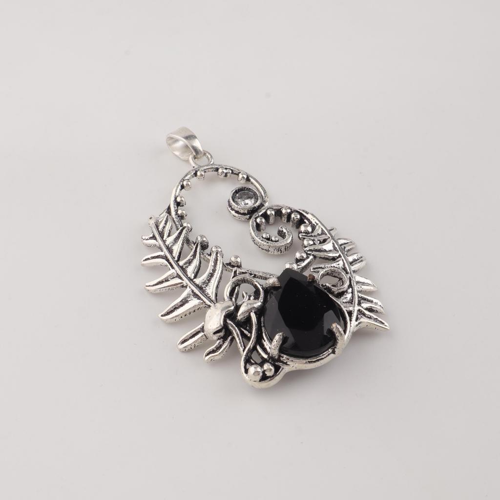 Black Onyx Gemstone 925 Sterling Silver Designer Pendant 1.8" Women Wedding Jewelry CP-42-21