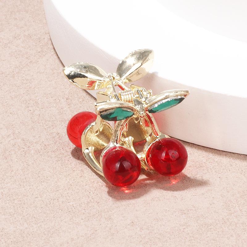 Exquisite Rhinestone Cherry Small Claw Clip for Women's Bangs and Forehead Hair.