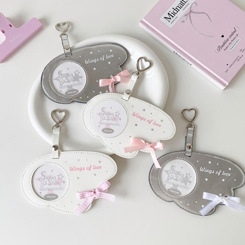 Creativity Wing Pu Leather Badge Card Holder Round Badge Protective Cover Display Pendant Mini Pain Bag Ornament Card Holder