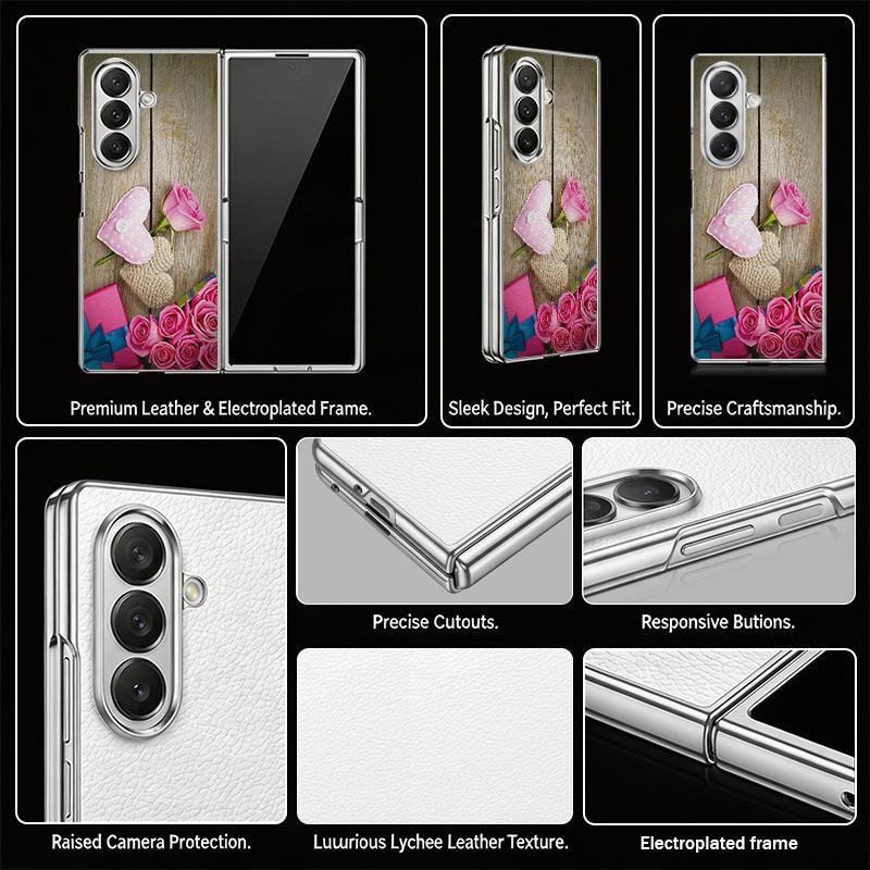 Cute Love Hearts Print Case For Samsung Z Fold 8 Ultra 7 6 5 Luxury Plating Leather Skin Hard Phone Cover For Galaxy Z Fold8 Fold7 Fold6