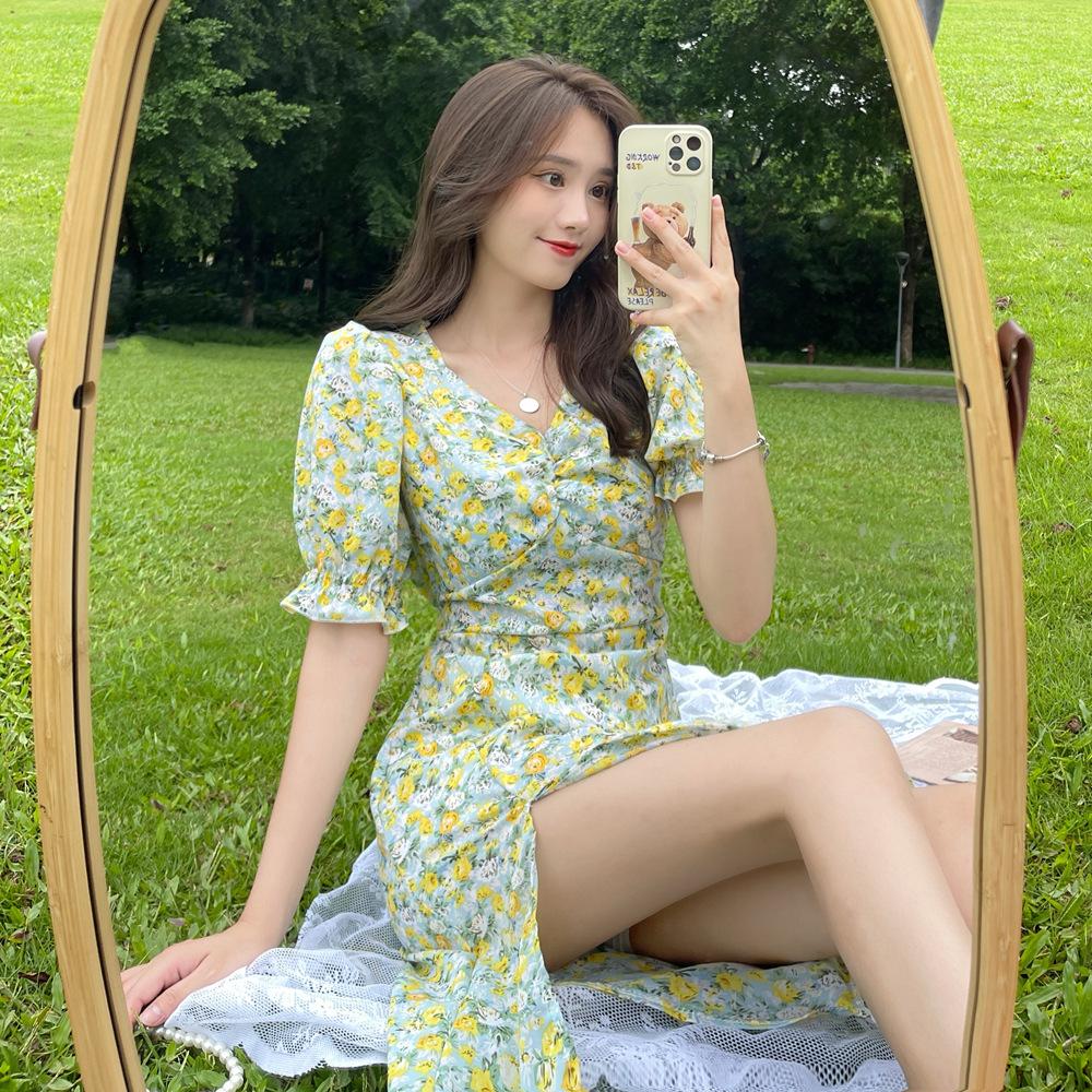 Chiffon small daisy floral dress French small skirt women s summer new women s court style S