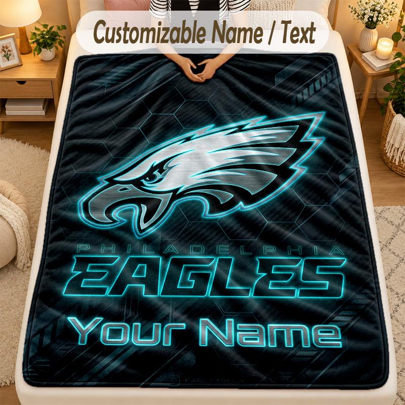 Flanel BattaniyePhiladelphia Eagles Özel İsim Metni Kişiselleştirilmiş Yumuşak Sıcak Atkı Battaniye Ev Dekorasyonu Hediye