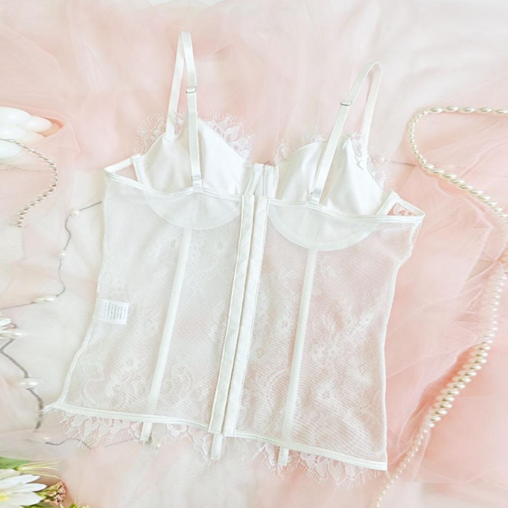 Back Chest Buckle Lace Corset Fish Bone Wrapped Suspender Vest Lace Camisole  Party