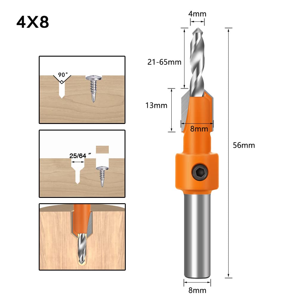Set of Countersink Drill for Drill Woodworking Includes Hex Wrench 5-Piece 2.8-4mm Bits, Chamfering, Woodworking, Drilling, Self-Taping Bits, Tools,