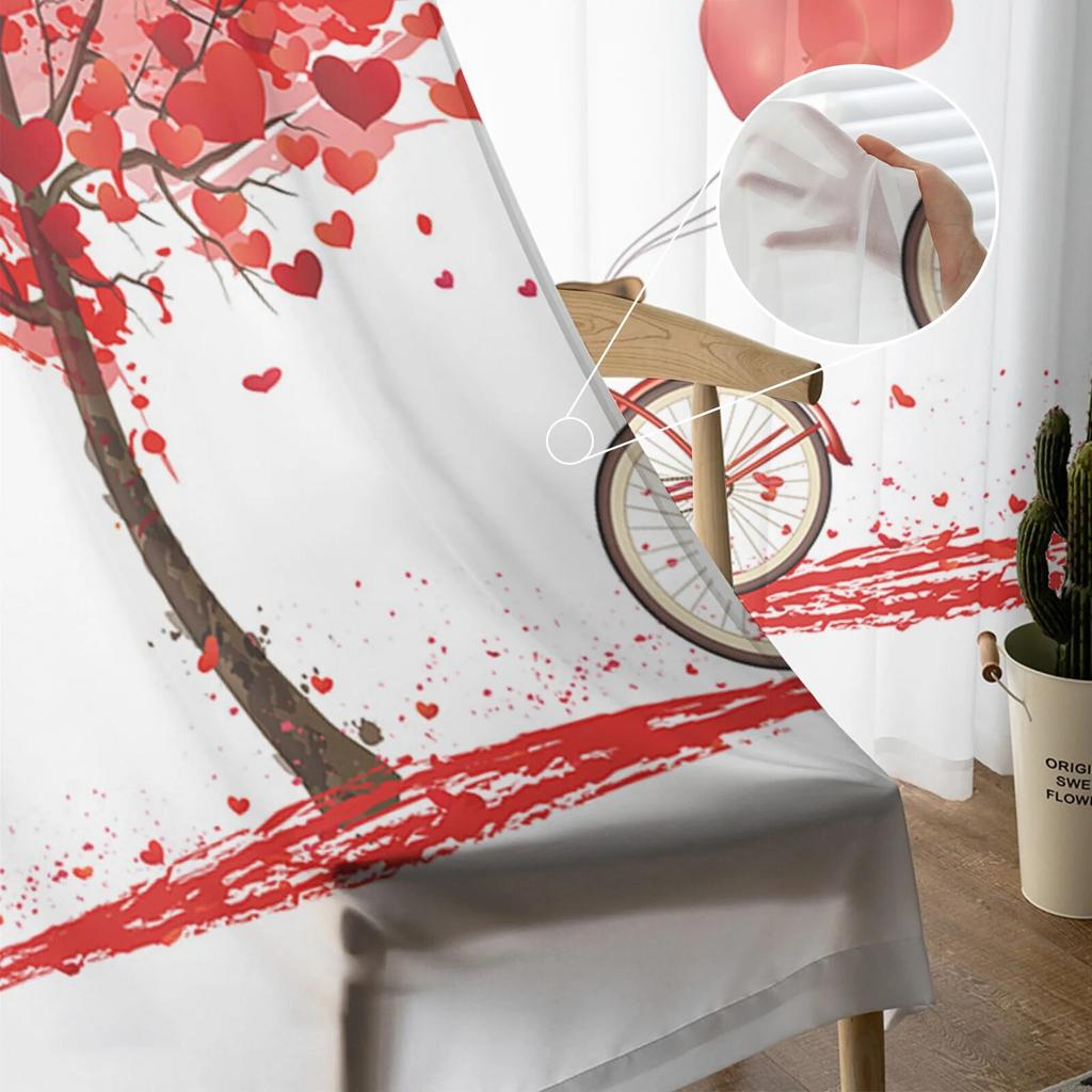 Valentine Love Tree Bicycle Curtain Tulle Decorative Sheer Curtains for Living Room Bedroom Kitchen Hotel Home Window Panels